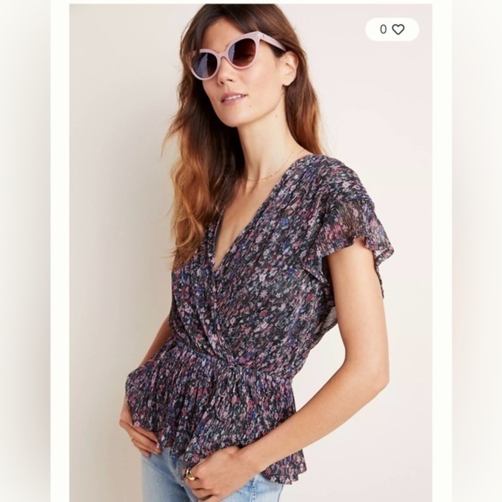 Anthropologie Dionne Metallic Floral Blouse, size small